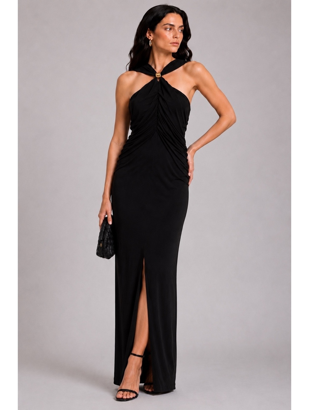 Altuzarra Black Viscose Ruched Halter Draped Maxi Dress FR 40 US 8 | NWT